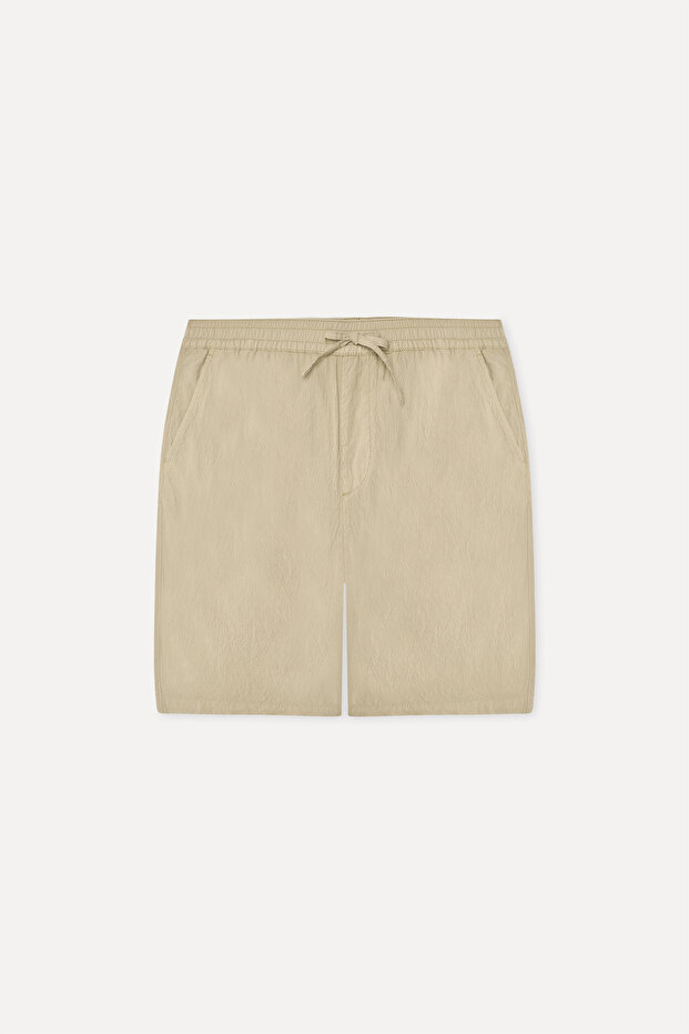 Men's Beige Seersucker Straight Fit Shorts