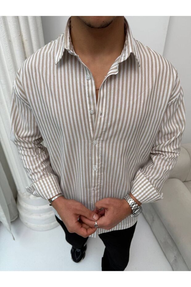 Italian Cut Striped Oversized Linen Shirt