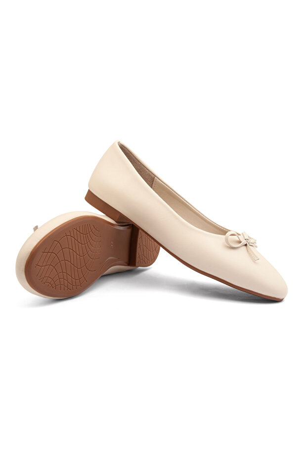 İst S01 Bow Detailed Genuine Leather Flat Sole Ballerinas