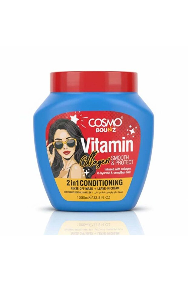 Bounz Vitamin Collagen Smooth & Protect 2 in 1 Conditioning 1000ml Rinse-off Mask + Leav