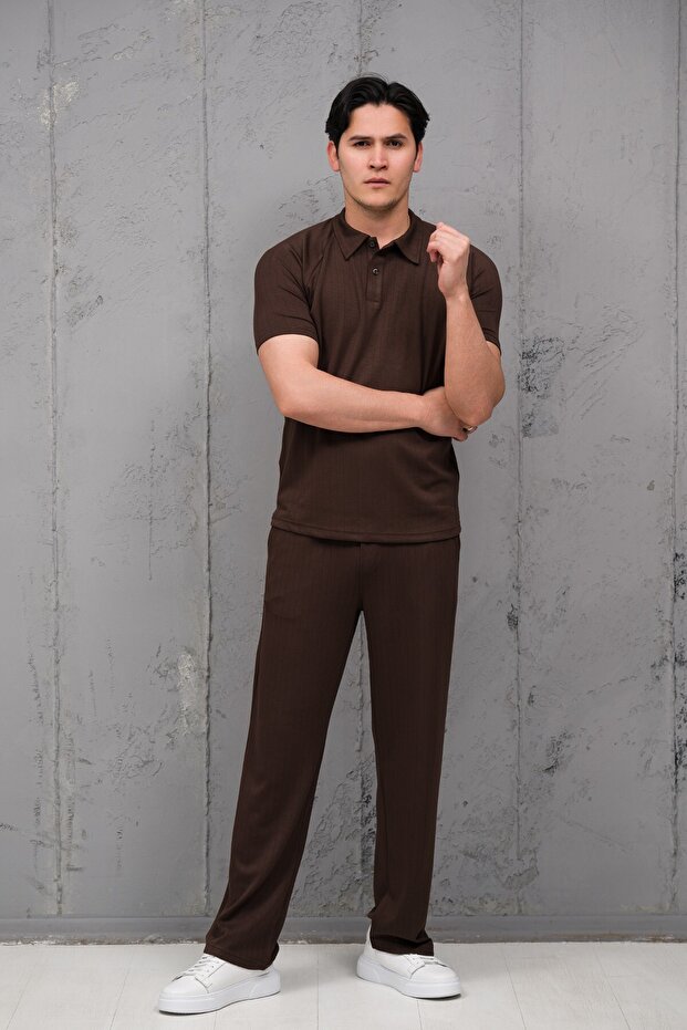 Regular Fit Lycra Self-Striped Half Baggy Trousers T-Shirt Set