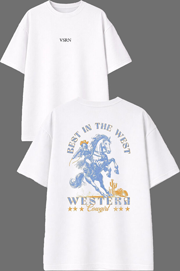 Best in the West Design Front and Back Printed White Oversize t Shirt