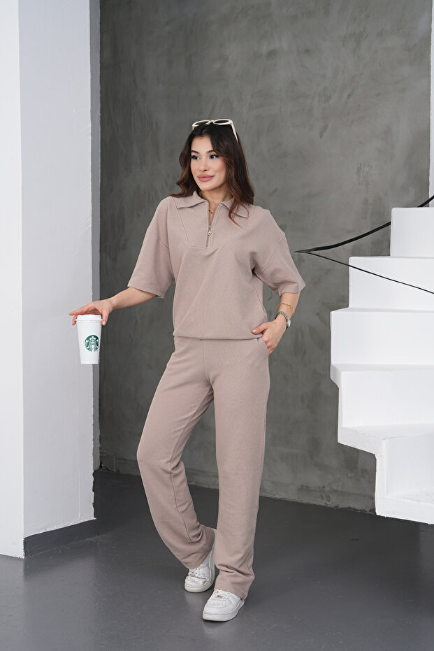 Women's Comfortable Fit Zippered Cotton Sweat Pants Set