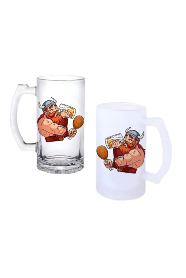 Vikings Beer Glass with Handle, Frosted or Transparent Options 0243