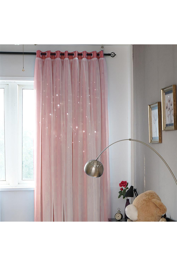 Grommet Top 1X2M 1Pcs pink 1/2Pcs Stars Blackout Curtains Double Layer Romantic Pink Tull Curtain fo