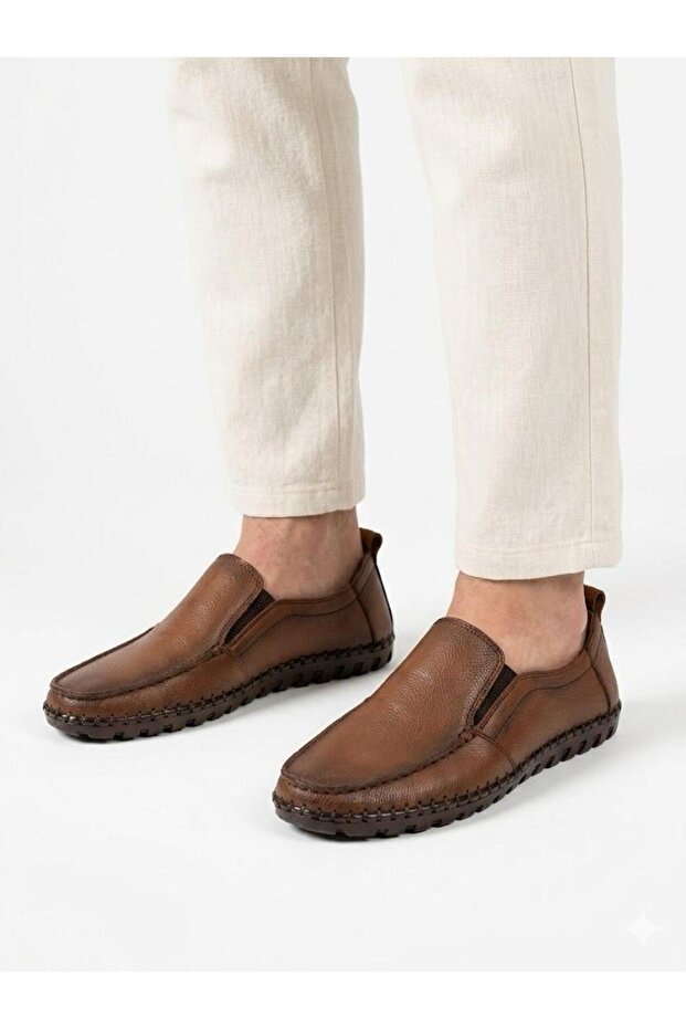 Men's Tan Genuine Leather Orthopedic Sole Summer Shoes