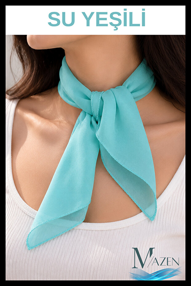 Water Green Işifon Scarf | Women's Neck Scarf | Thin Light Fabric Accessory 45X45 cm