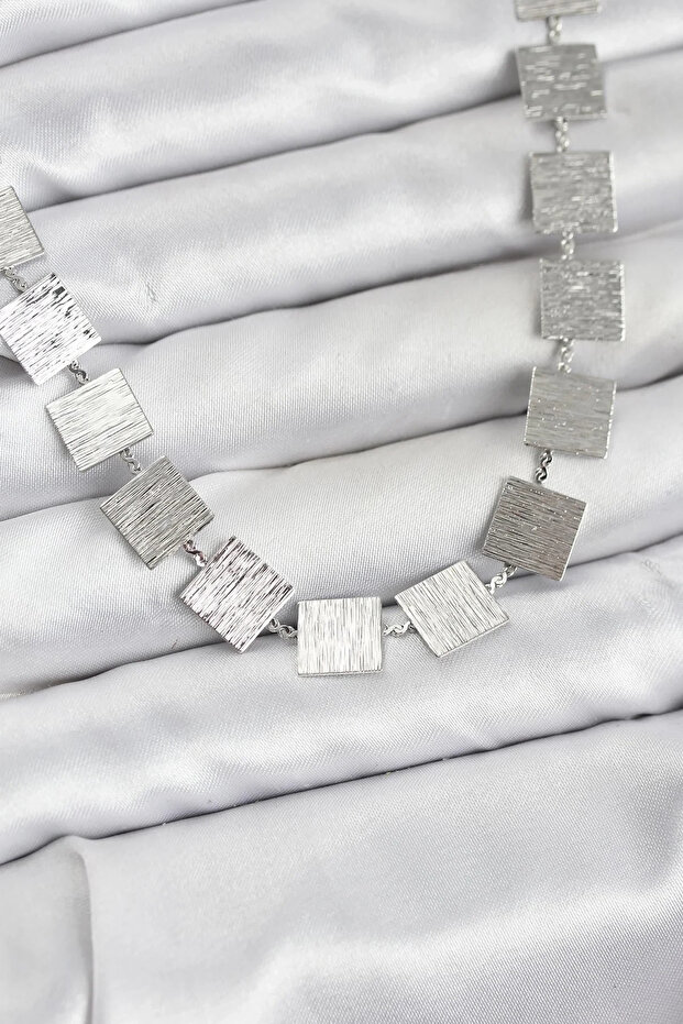 Square Plate Model Silver Color Women's Necklace