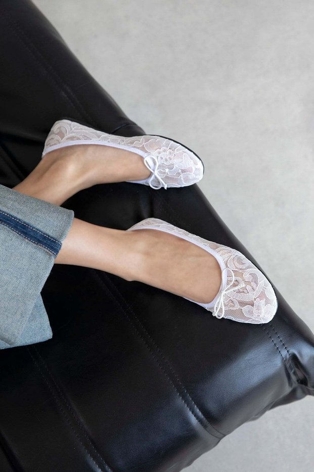Drew Women's Mesh Detail Lace Ballerina White