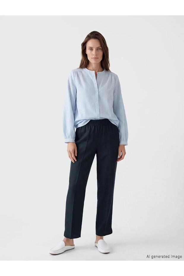 Elastic Waist Linen Blend Women's Trousers (S6)