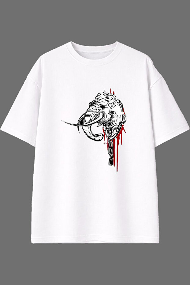 Elephant Chain Design Pre-Printed White Oversize T-Shirt