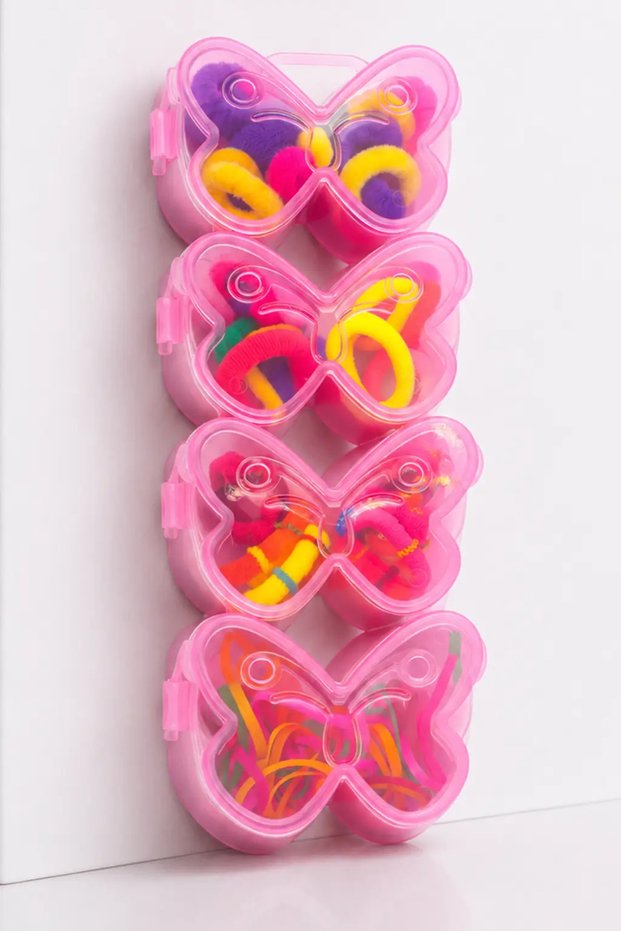 Girls' Rubber Hair Clip Set in Box – Colorful Hair Clip Set (Mini Rubber, Thick Clips, Organizer Box)
