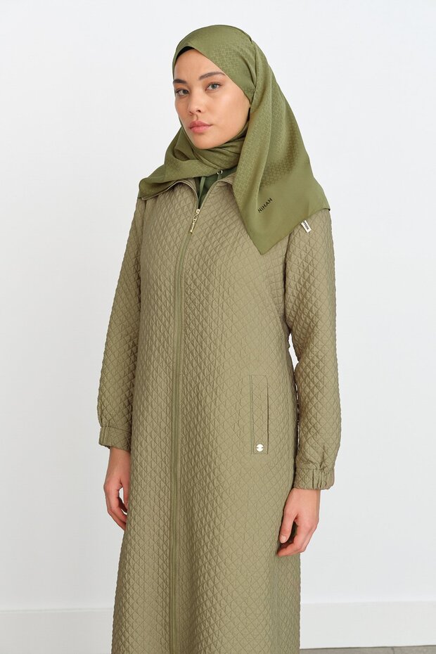 Thin Quilted Overcoat - Thyme - 2
