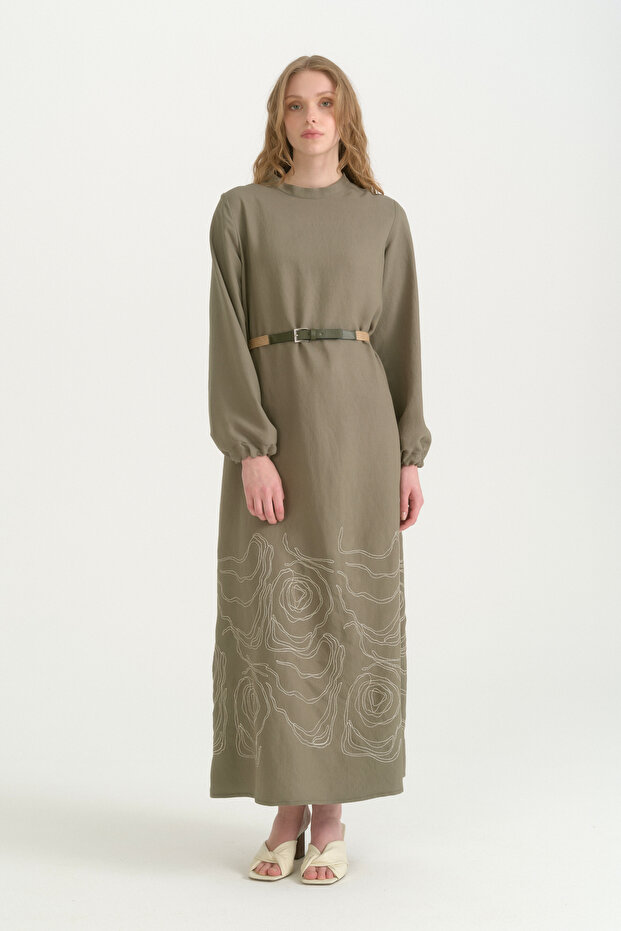 Embroidery Detailed Modal Dress - Khaki