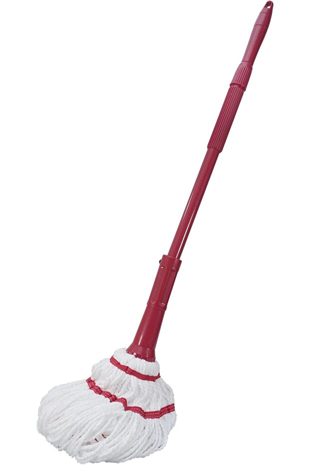 Squeeze Mop for Floor Cleaning, Self-Wringing, Adjustable Long Handle, Flat Cotton, Red & White