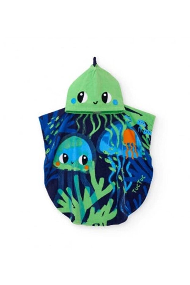 Children's Ocean Patterned Poncho Towel Green