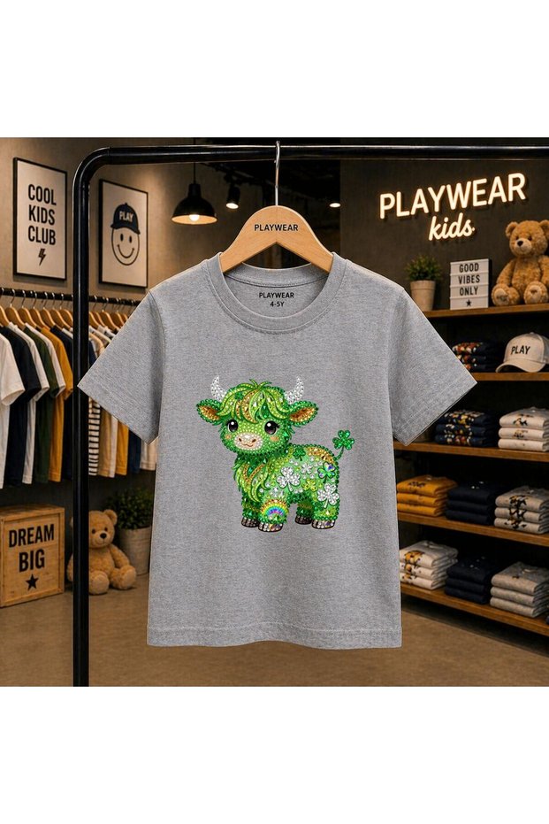 Green Diamond Bull Printed 100% Kids Unisex T-Shirt 5 6 -7 8-9 10 -11 12 Years Old