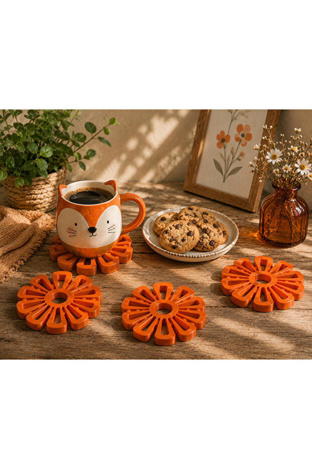 Design Orange Flower Coaster Set (4 Pieces)