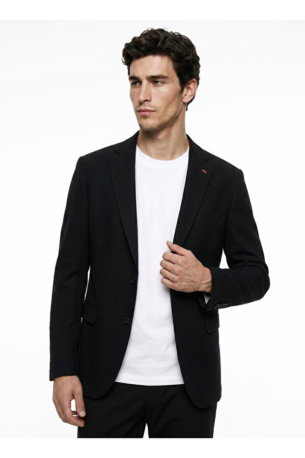 Black Men's Slim Fit Jacket Ace004262681_Syh