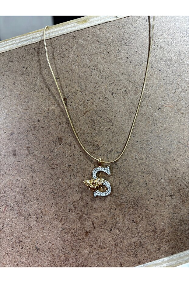 Letter S Necklace with Bee Figure