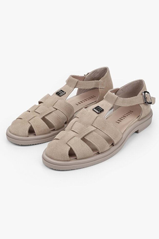 Women's Moni Beige Genuine Leather Suede Sandals