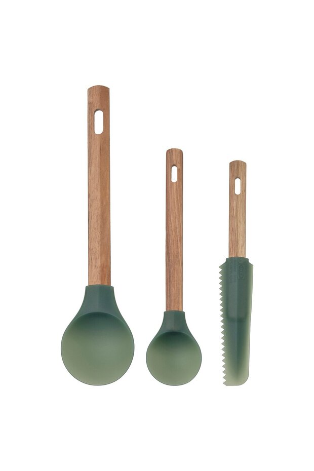 BÄCKRÖDING Spatula, set of 3, wood/dark grey-green