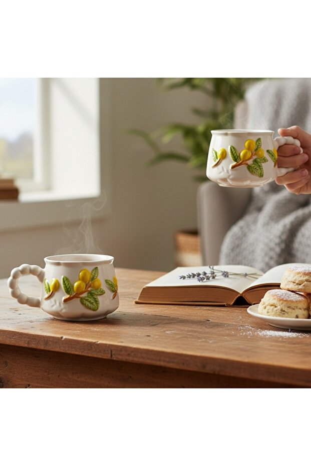 Handcrafted, Double-Sided Embossed Pattern 2-Piece Cup-Mug Set, 5 Different Models - 5