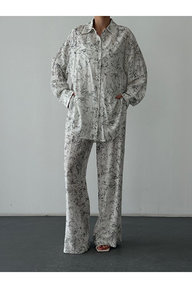 Batik Patterned Trousers Ecru - 3