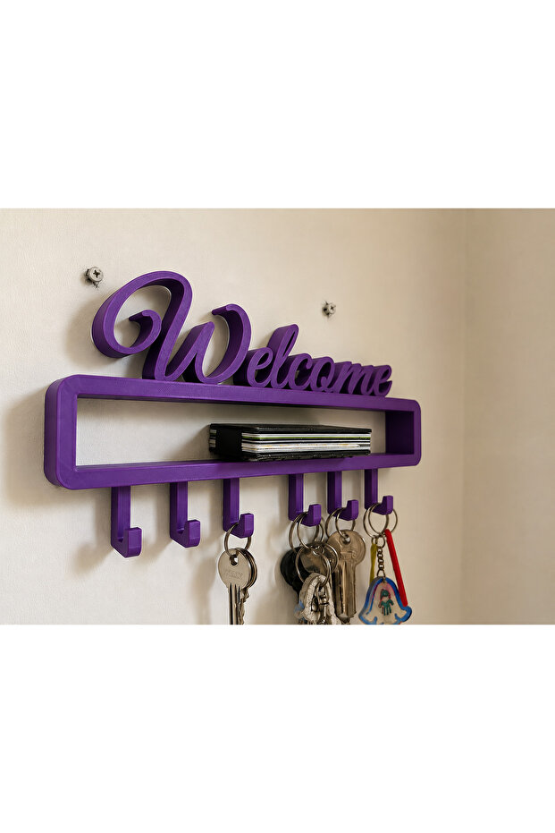 Welcome Written Wall Key Holder Rack – Decorative Hanging Key Organizer and Mini Rack 25 X 15 cm