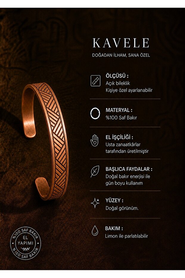 Pure Raw Motif Copper Bracelet-In Gift Box