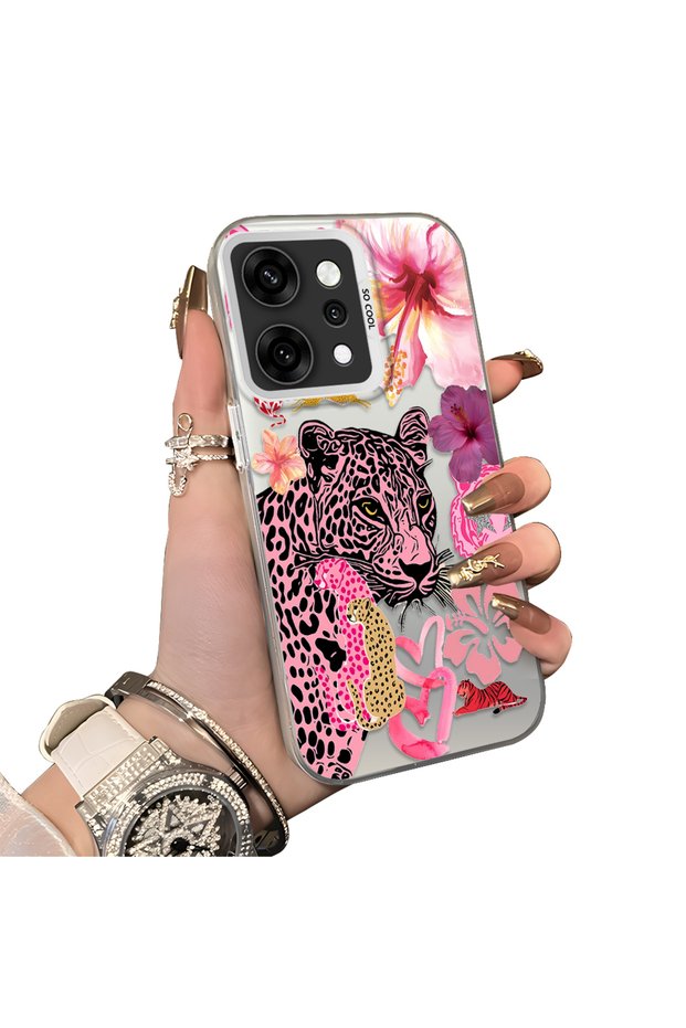 Oppo Reno 14 Pro 5g Compatible Silicone Edge Hard Back Case Couple Phone Cover Leopard Pattern