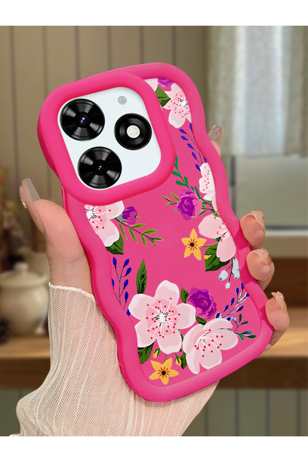 Tecno Spark 20C Compatible Case Camera Protector Red Silicone Couple Phone Case Flower Pattern