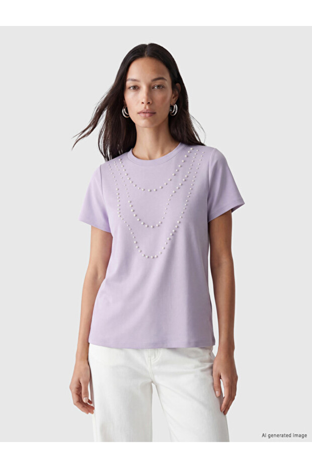 Bead Embroidered Soft Touch Women's T-Shirt