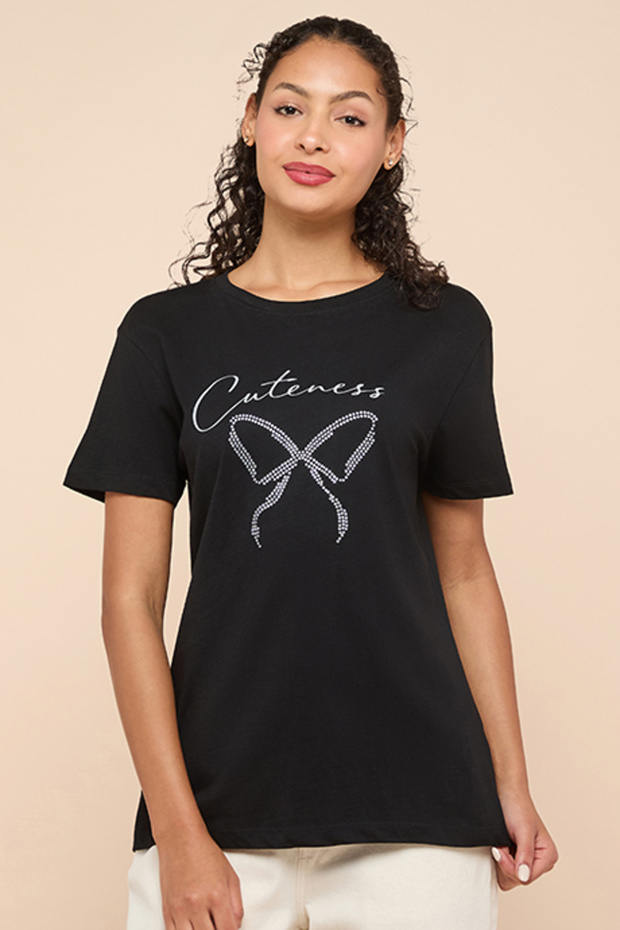 Embellished T-Shirt with Crew Neck and Short Sleeves