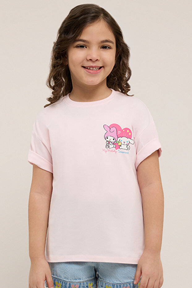 My Melody Print T-Shirt with Crew Neck and Short Sleeves