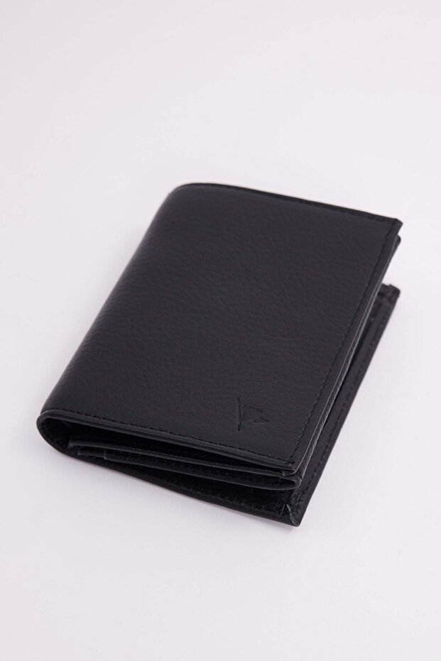 Men's Genuine Leather Black Card Holder Wallet with Compartments