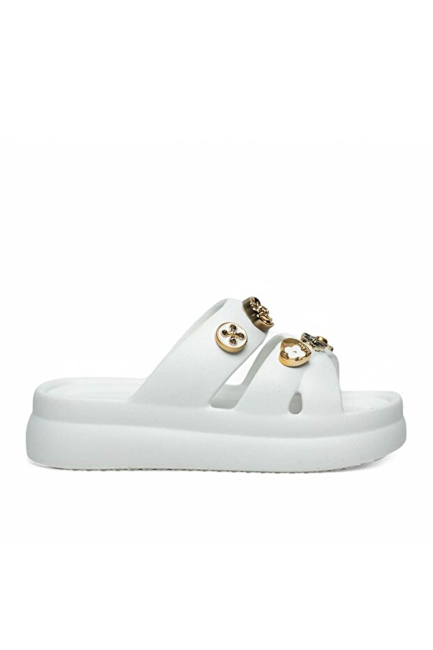 Comfortable White Stone Daily Orthopedic Beach Pool Slippers for Women's Use