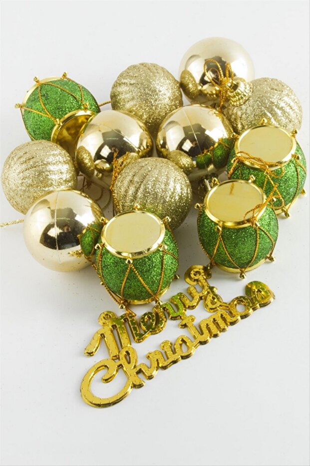 Bi̇reycel 13 Pieces Single Ball Small Christmas Tree Ornament (152816) - Yellow