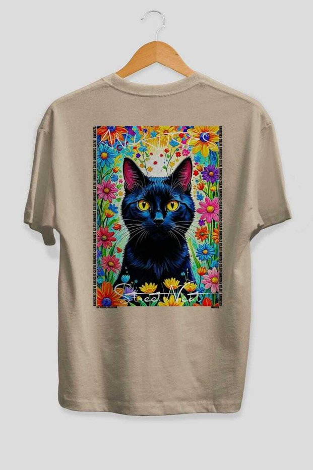For the Love of Cats 17 Cat Printed Beige Oversize T-Shirt 100% Cotton Unisex Cat Lover Premium Design