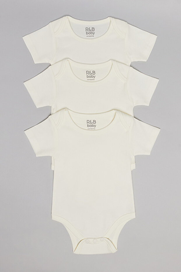 3 Pack Solid Bodysuits with Short Sleeves - 1