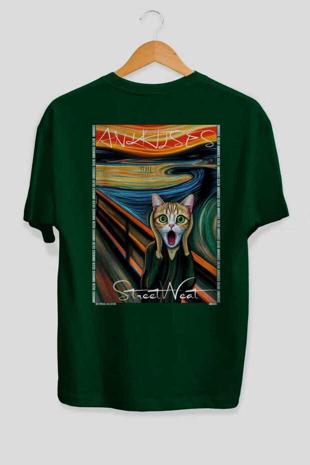 For the Love of Cats 25 Cats Printed Green Oversize T-Shirt 100% Cotton Unisex Cat Lover Premium Design