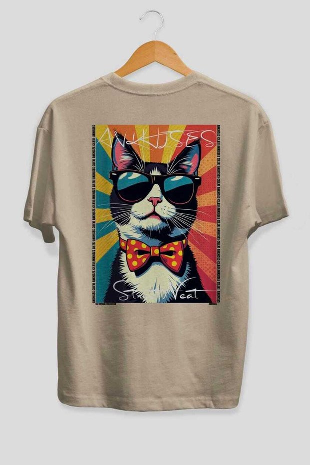 37 Cats for the Sake of Cats Printed Beige Oversize T-Shirt 100% Cotton Unisex Cat Lover Premium Design