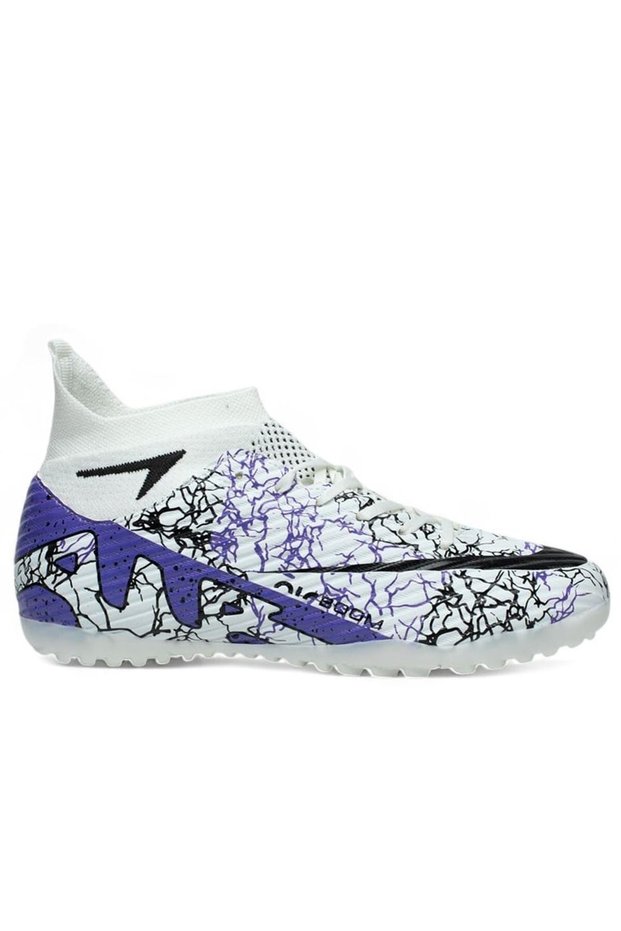 Comfortable White Lace-Up Astroturf Football Shoes Purple Patterned Sports Shoes