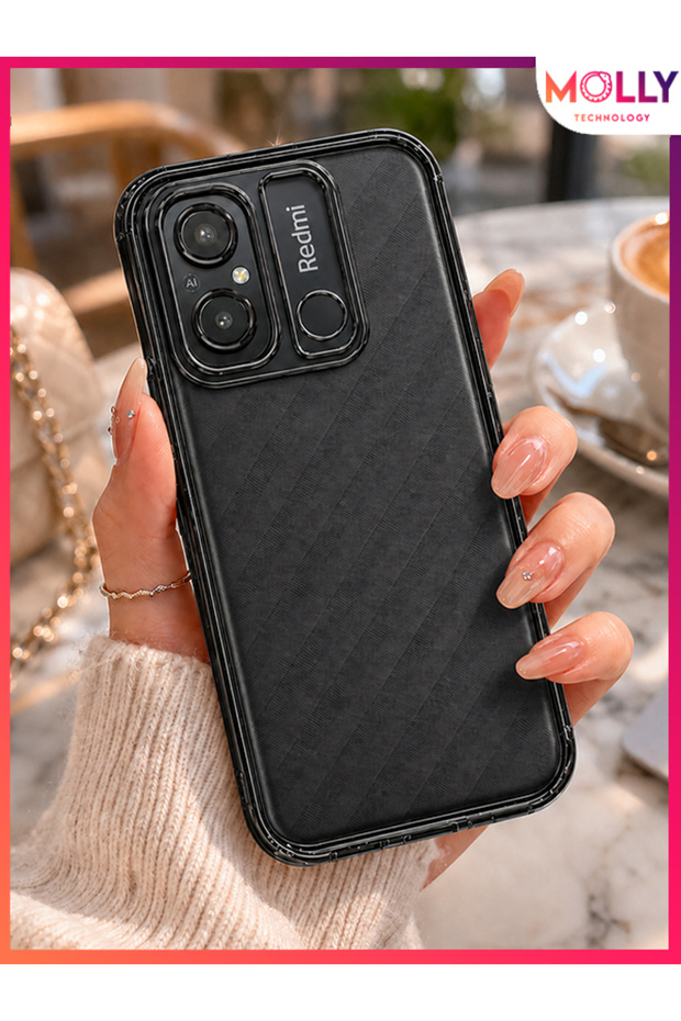 Lou Laser Transparent Silicone Case with Metallic Black Lens Protector for Redmi 12C