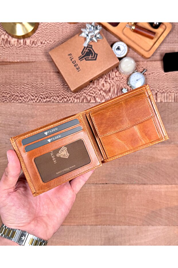 Genuine Leather Men's Wallet with Coin Compartment and Double Money Compartment 2147