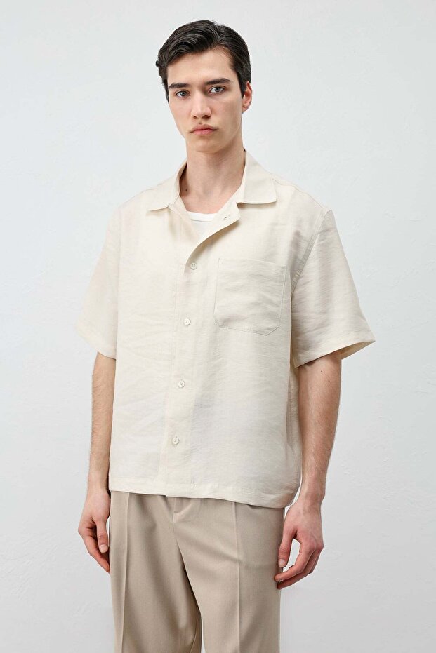 Stone Lyocell Blended Short Sleeve Men's Shirt