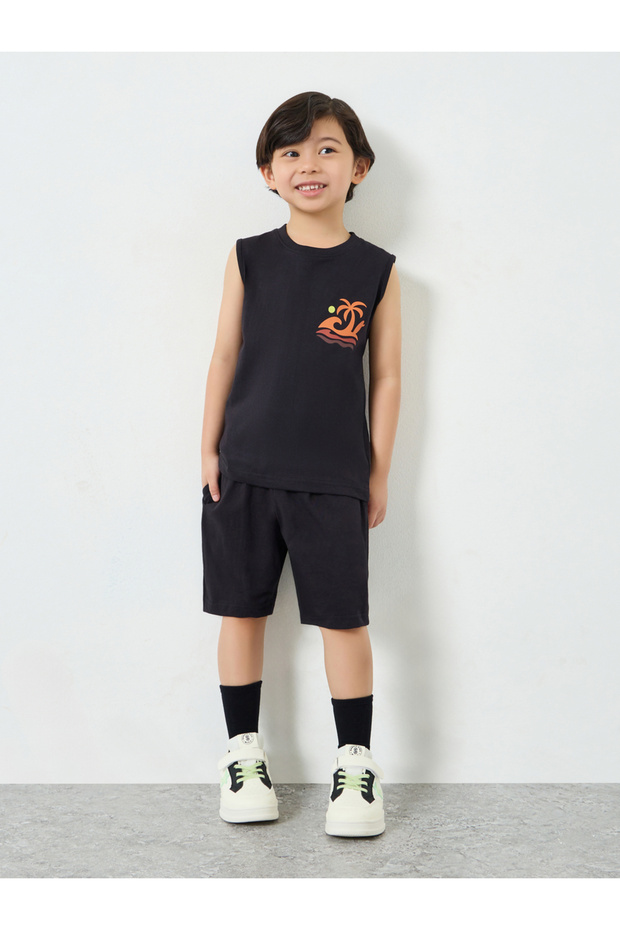Boys Black Sleeveless T-Shirt and Shorts Set