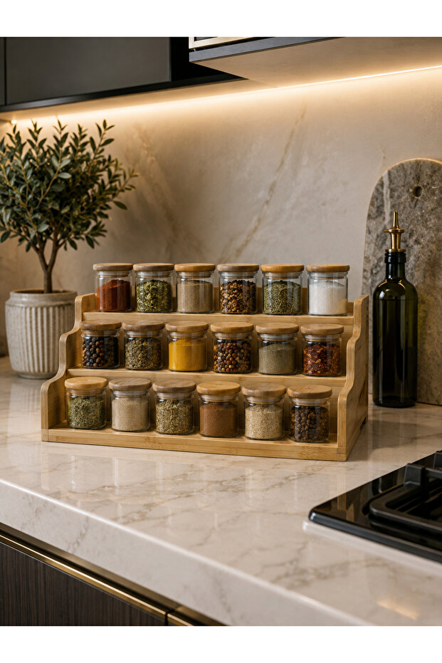 Bamboo Spice Stand Large Size 3-Tier Spice Rack Organizer 34*20cm Only the Stand