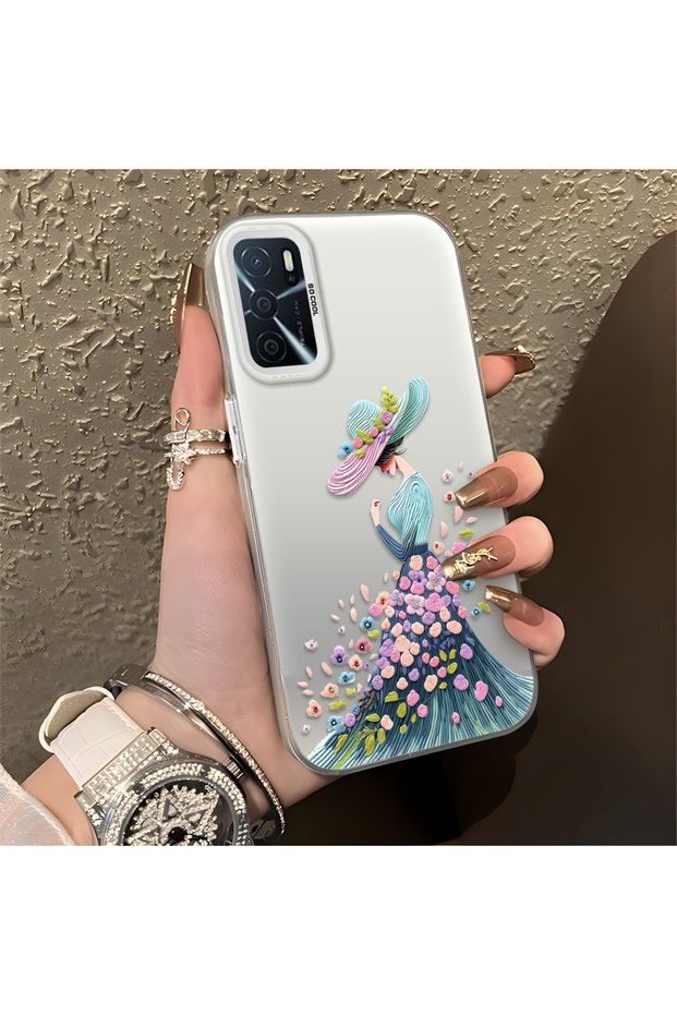 Oppo A55 4g Compatible Silicone Edge Hard Back Case Couple Phone Case Beautiful Girl Patterned