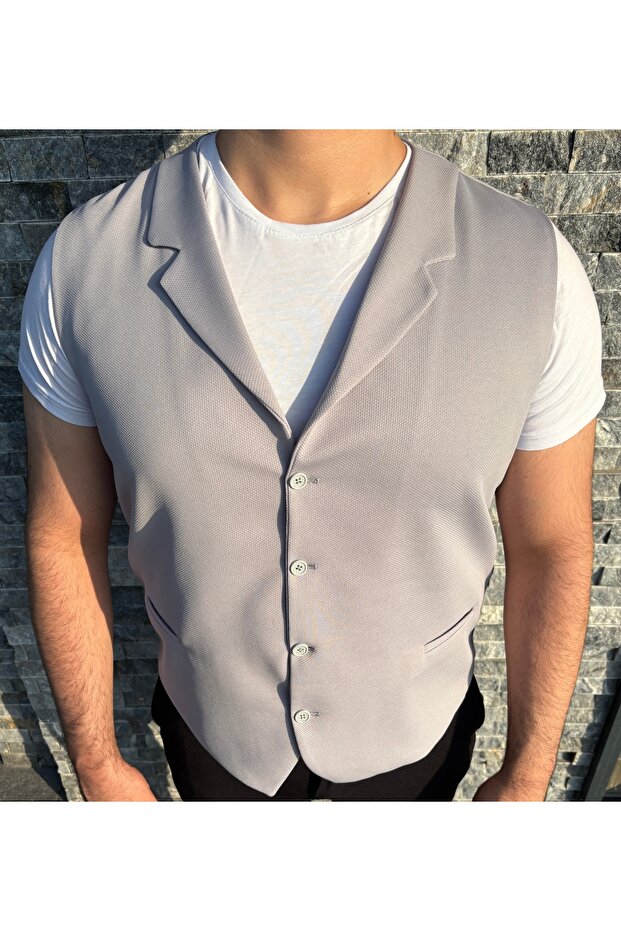 Men's Slim Fit Mono Collar Full Fabric Vest